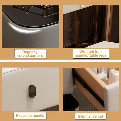 Elegant 120cm Smart Makeup Vanity Table with Wireless Charging, Tri-Color LED Mirror, and Slate Countertop-GCC Home Center