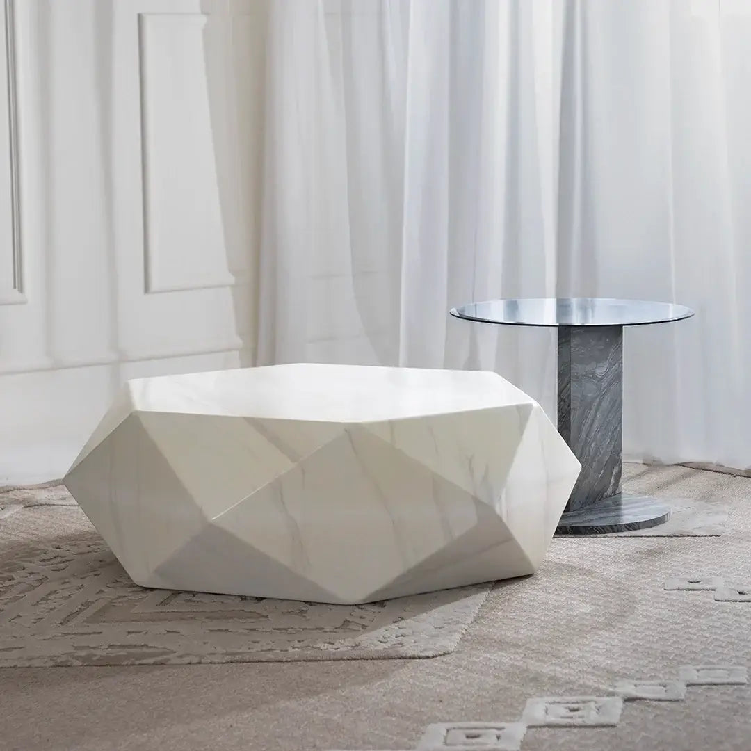 Elegant 2-Piece Coffee Table Set – White & Grey Marble Finish