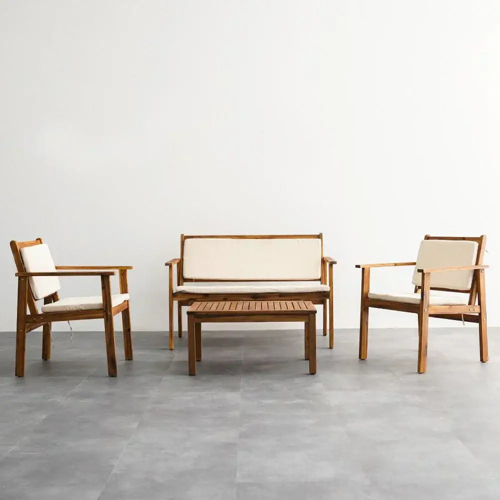 Elegant 4-Seater Sofa Set – Natural Wood
