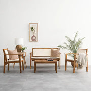 Elegant 4-Seater Sofa Set – Natural Wood