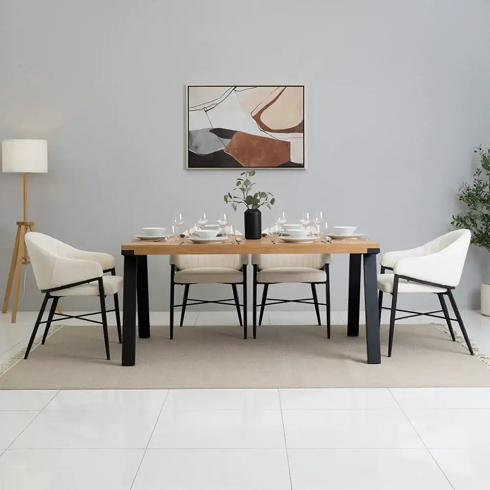 Elegant 6-Seater Dining Set – Oak & Beige