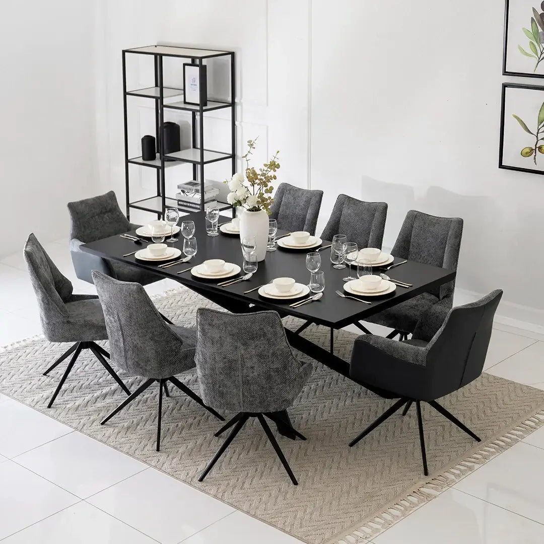 Elegant 8-Seater Dining Set – Black & Grey