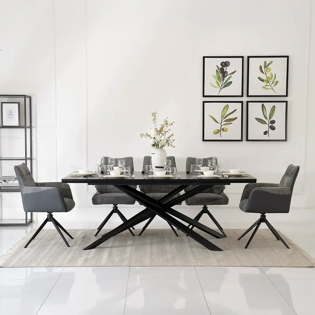 Elegant 8-Seater Dining Set – Black & Grey