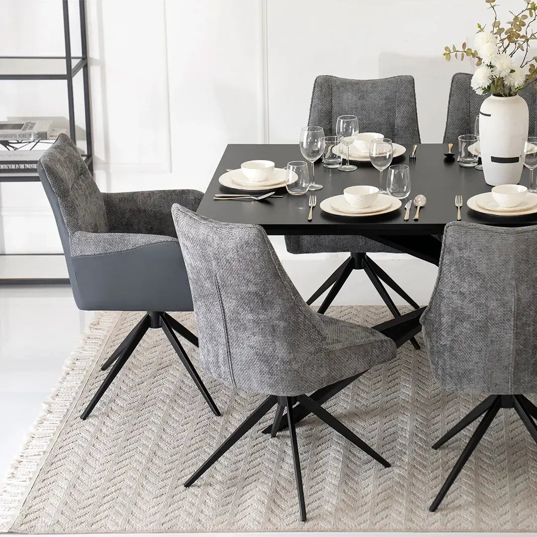 Elegant 8-Seater Dining Set – Black & Grey