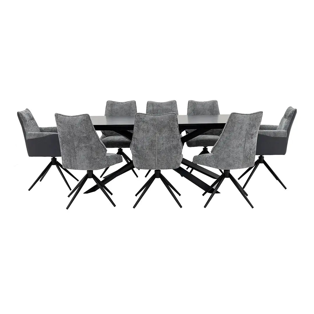 Elegant 8-Seater Dining Set – Black & Grey