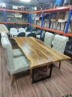 Load image into Gallery viewer, Elegant Acacia Wood &amp; Wrought Iron Vintage Dining Table