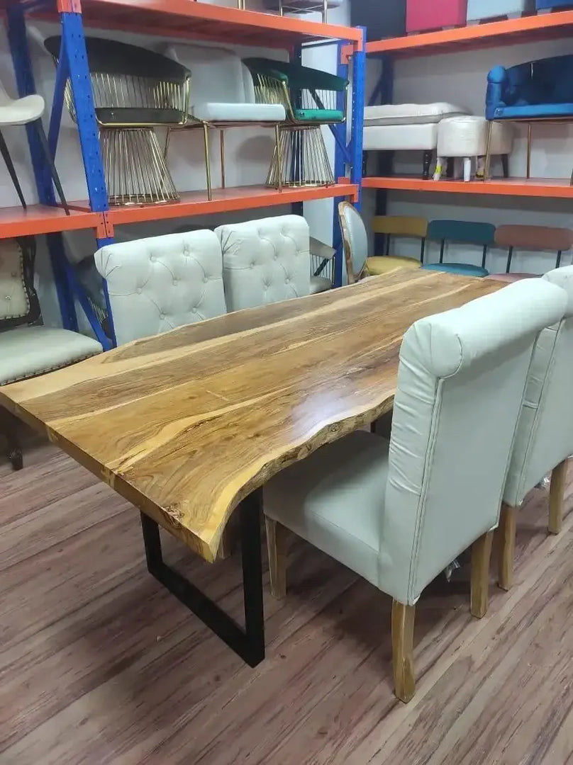 Elegant Acacia Wood & Wrought Iron Vintage Dining Table