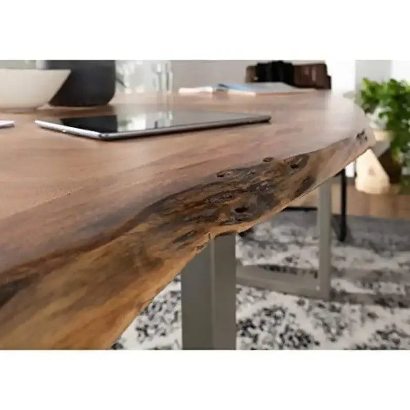 Elegant Acacia Wood & Wrought Iron Vintage Dining Table