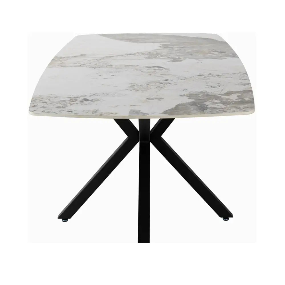 Elegant Cream Marble Breakfast Table with Adjustable Height & Black Powder-Coated Metal Legs - Durable Dining Table for Modern Spaces-GCC Home Center