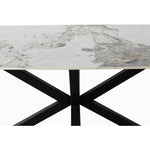 Load image into Gallery viewer, Elegant Cream Marble Breakfast Table with Adjustable Height &amp; Black Powder-Coated Metal Legs - Durable Dining Table for Modern Spaces-GCC Home Center
