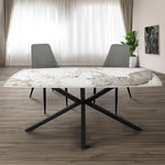 Load image into Gallery viewer, Elegant Cream Marble Breakfast Table with Adjustable Height &amp; Black Powder-Coated Metal Legs - Durable Dining Table for Modern Spaces-GCC Home Center