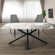 Elegant Cream Marble Breakfast Table with Adjustable Height & Black Powder-Coated Metal Legs - Durable Dining Table for Modern Spaces-GCC Home Center