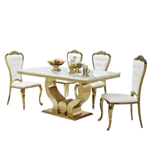 Elegant Dining Table with Marble Top and Gold-Plated SS Frame