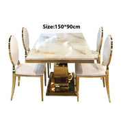 Elegant Dining Table with Marble Top and Gold-Plated SS Frame