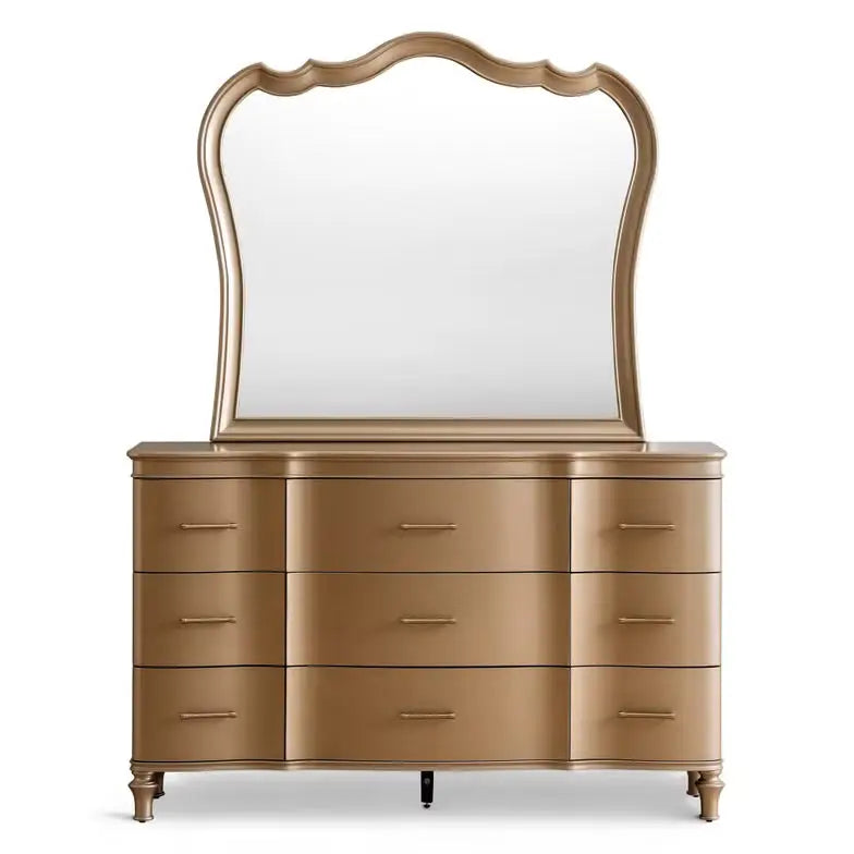 Elegant Engineered Wood Dresser with Mirror – Champagne