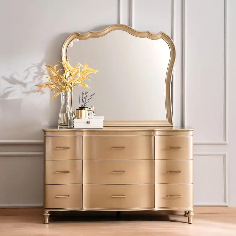 Elegant Engineered Wood Dresser with Mirror – Champagne