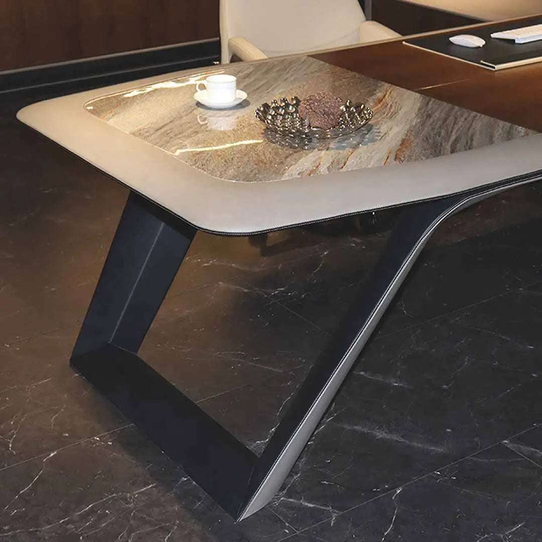 Elegant Executive Office Table with Ample Workspace and Storage Cabinets - Brown-GCC Home Center