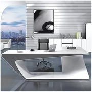 Elegant Glossy Executive Office Table, Office Desk With Cable Management - White-GCC Home Center