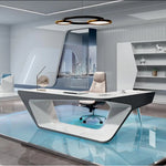 Load image into Gallery viewer, Elegant Glossy Executive Office Table, Office Desk With Cable Management - White-GCC Home Center