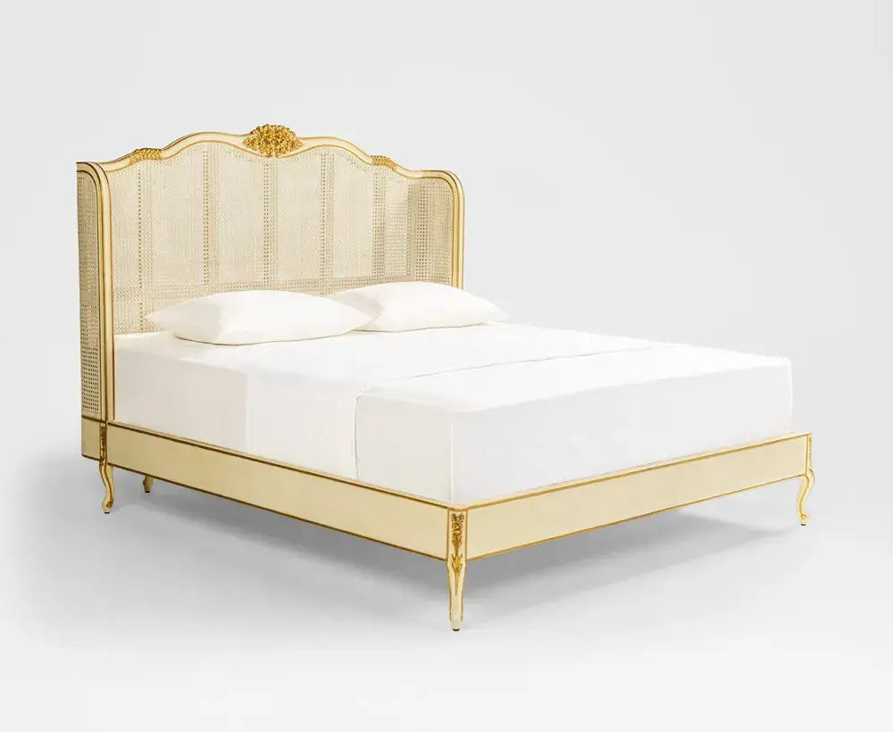 Elegant King Bed White Gold – 180x200 CM