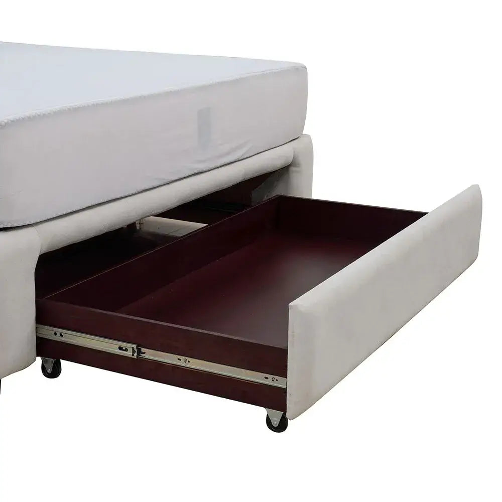 Elegant King Size Bed with Storage, Built-in lamp And Drawer