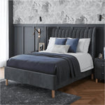 Load image into Gallery viewer, Elegant King-Size Upholstered Teakwood Bed with Customizable Options &amp; Suede Velvet Finish-GCC Home Center