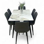 Load image into Gallery viewer, Elegant Modern 6 Seater Dining Table Set With Marble Top (Grey)