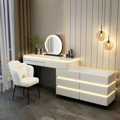 Elegant Modern Luminous Makeup Vanity Desk with LED Mirror and Stool-GCC Home Center