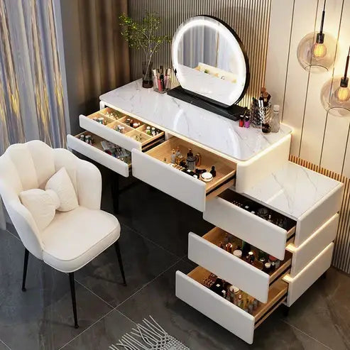 Elegant Modern Luminous Makeup Vanity Desk with LED Mirror and Stool-GCC Home Center