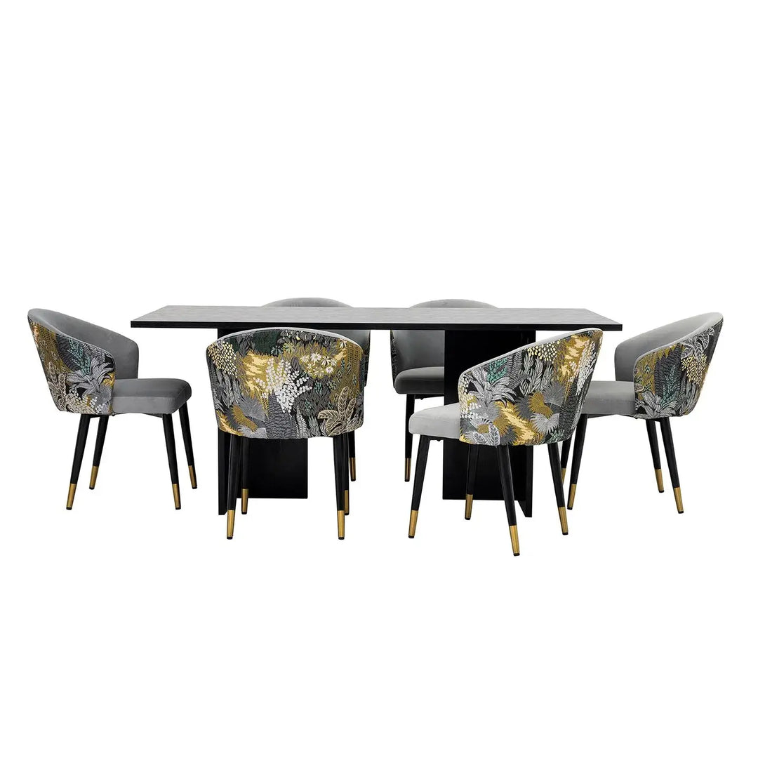 Elegant Modern Style 6-Seater Dining Set – Black & Grey