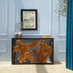 Load image into Gallery viewer, Elegant Natural teak root wood Coffee Table With Sleek Black Metal Frame