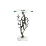 Load image into Gallery viewer, Elegant Side Table – Antique Silver Twig Design Metal with Marble Base &amp; Glass Top
