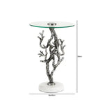 Load image into Gallery viewer, Elegant Side Table – Antique Silver Twig Design Metal with Marble Base &amp; Glass Top