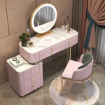 Load image into Gallery viewer, Elegant Solid Wood Dressing Table with LED Mirror and Chair - White/Gray/Pink-GCC Home Center