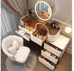 Load image into Gallery viewer, Elegant Solid Wood Vanity Makeup Table with 3-Tone LED Mirror and Chair - Perfect Gift for Women-GCC Home Center