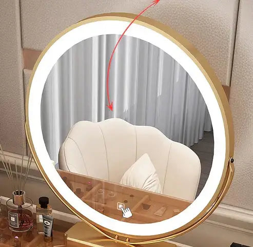 Elegant Solid Wood Vanity Makeup Table with 3-Tone LED Mirror and Chair - Perfect Gift for Women-GCC Home Center