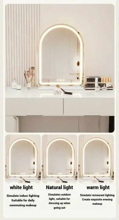 Elegant White Dressing Table Set with Arch Mirror and Chair-GCC Home Center