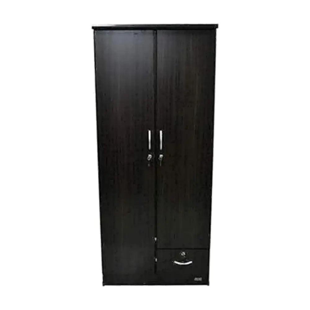 Elegant Wooden 2-Door Wardrobe with Drawer & Hanging Rod - Space-Saving Wenge Finish Closet for Bedroom Storage-GCC Home Center