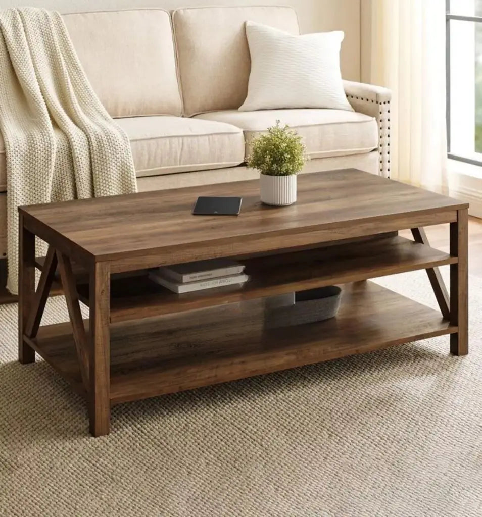 Emmie 2 Tier Coffee Table ,Walnut Finish | Two-Tier Storage