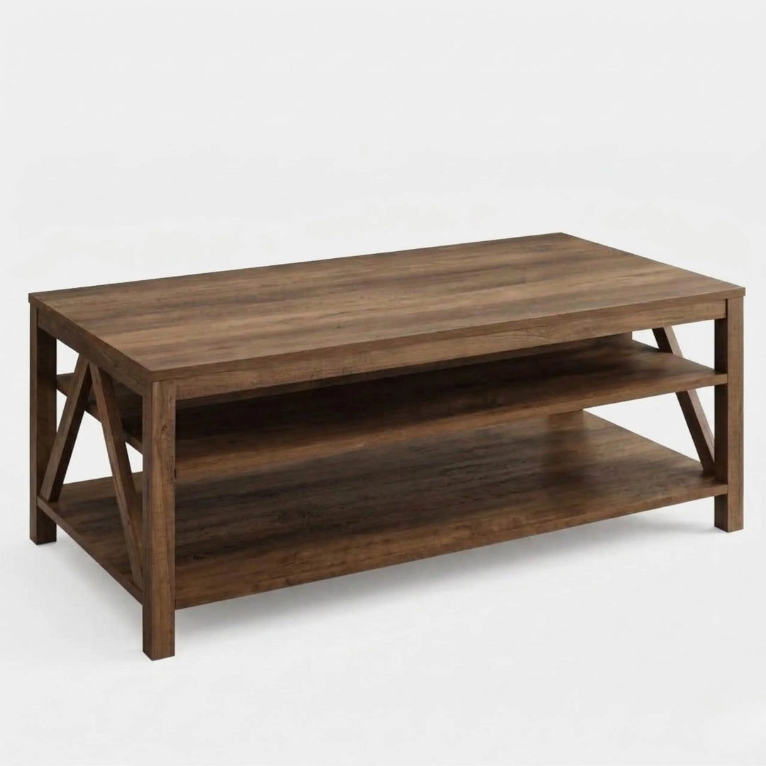 Emmie 2 Tier Coffee Table ,Walnut Finish | Two-Tier Storage