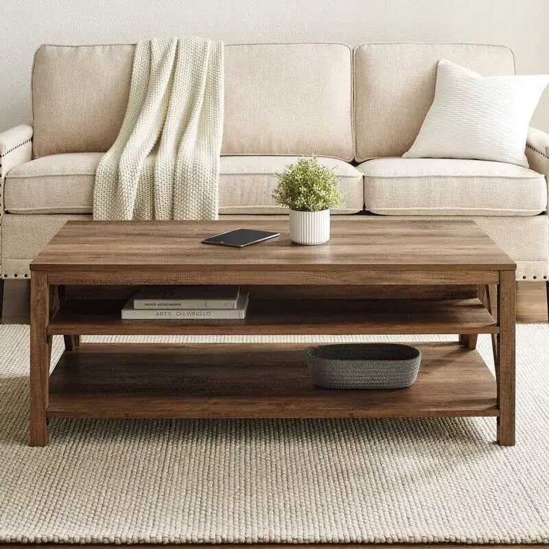 Emmie 2 Tier Coffee Table ,Walnut Finish | Two-Tier Storage