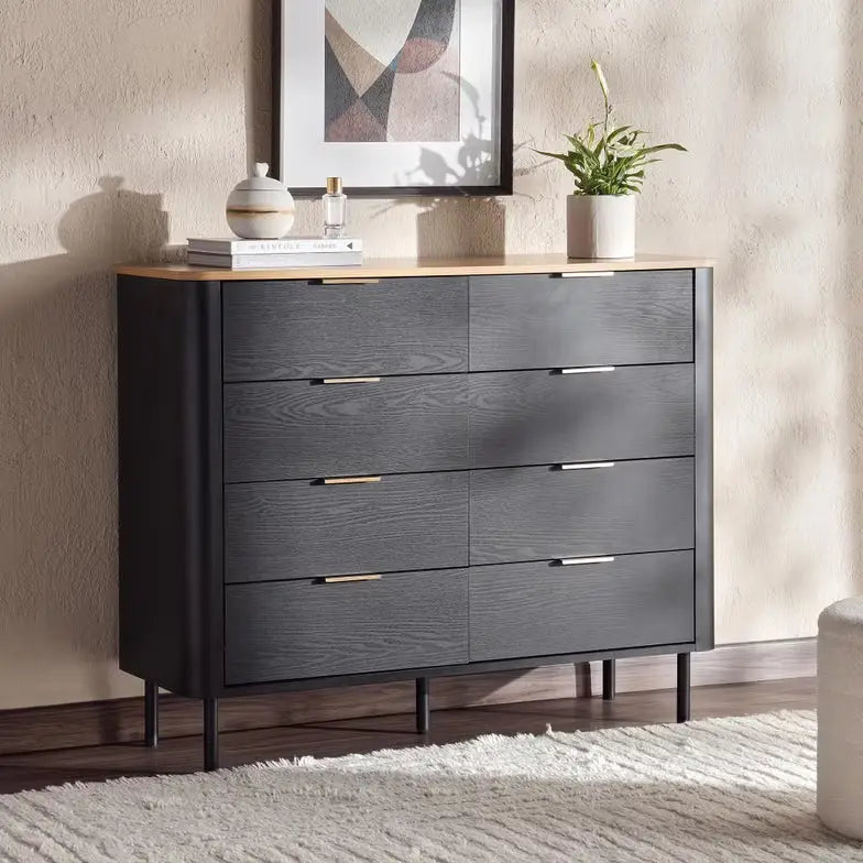 Engineered Wood Dresser with 8 Drawers – Natural Black