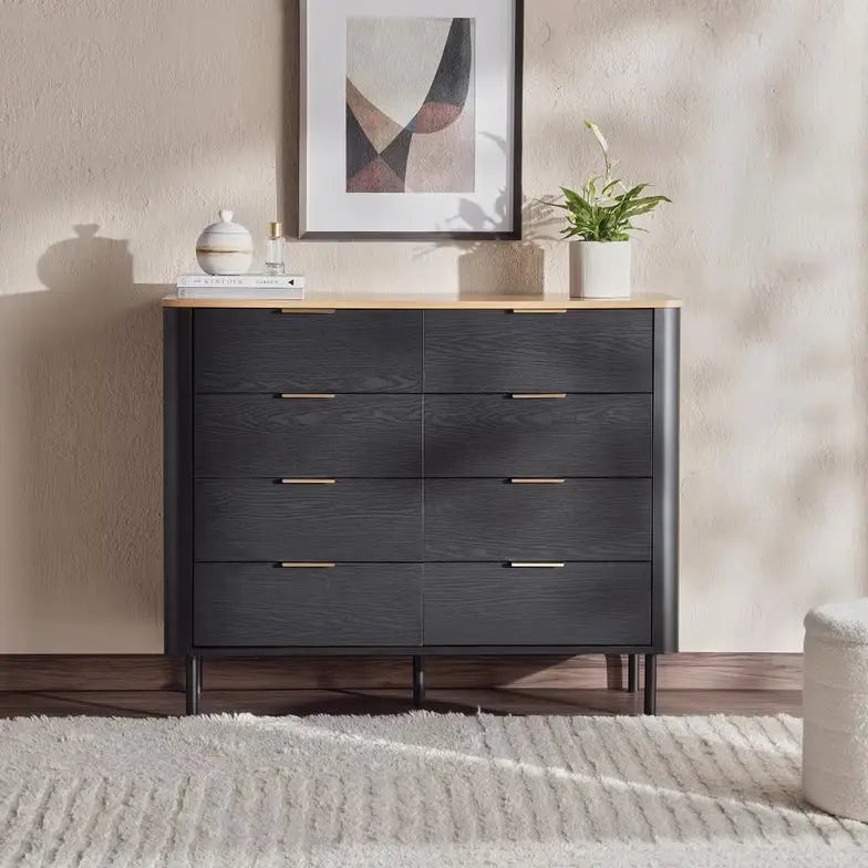 Engineered Wood Dresser with 8 Drawers – Natural Black