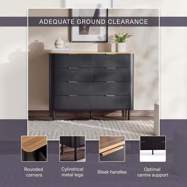 Engineered Wood Dresser with 8 Drawers – Natural Black