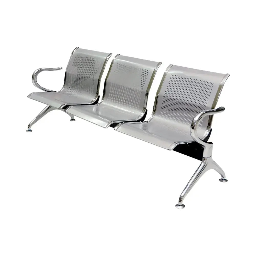 Ergonomic 3-Seater Metal Airport & Visitor Chair with Armrests - Durable Silver Seating for Office, Hospital, and Waiting Areas-GCC Home Center