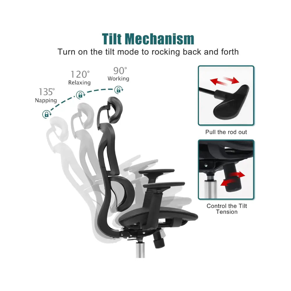 Ergonomic Black Mesh Office Chair with Adjustable Armrests & Lumbar Support – Tilt Function, Breathable Cushion, 1-Year Warranty-GCC Home Center