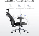 Load image into Gallery viewer, Black ergonomic desk chair with mesh back and seat, adjustable tilt headrest lumbar support and armrest for office use