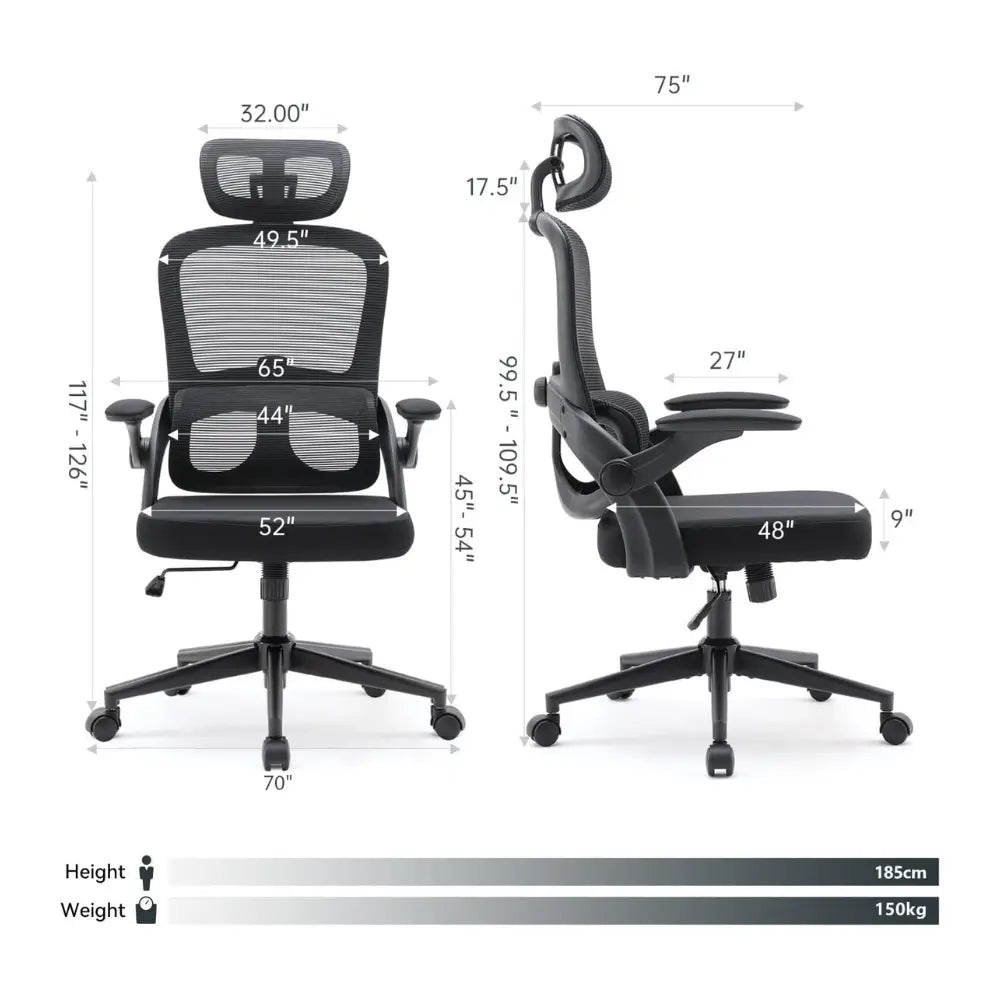 Ergonomic Mesh Office Chair with Adjustable Lumbar & Headrest Support - Reclining Black Desk Chair, 3-Year Warranty-GCC Home Center