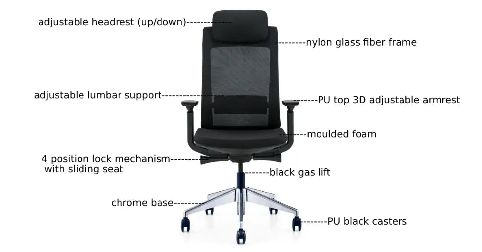 Ergonomic Multifunction Office Chair – Adjustable Headrest, 4-Position Lock, and Chrome Base
