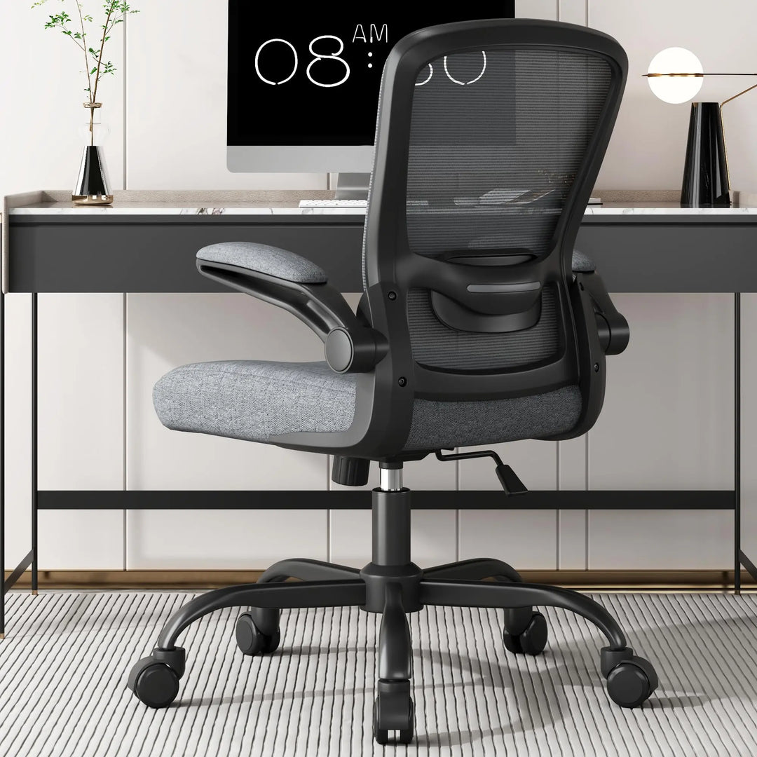 Ergonomic Office Chair - BIFMA Certified High Back Mesh Desk Chair with Adjustable Lumbar Support & Flip-Up Armrests for Home Office (Modern, All Black)